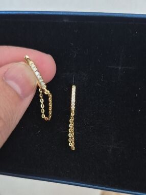 Gold Vermeil Chain Drop Hoop Earrings with 0.008ct D 1.2mm Pavé Crystals